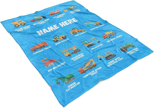 Personalized Corner-Dump Truck Bulldozer Blanket | Baby Blankets for Boys and Girls | Toddler Blanket for Daycare | Fleece Blanket for Toddler | P...