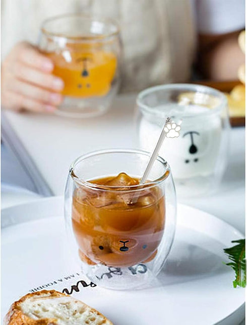 Bear Cute Mugs Kawaii Double Wall Glass Coffee Tea Mill Yogurt Cup Funny Novelty Gift for Women Her Friends Office Birthday Christmas...