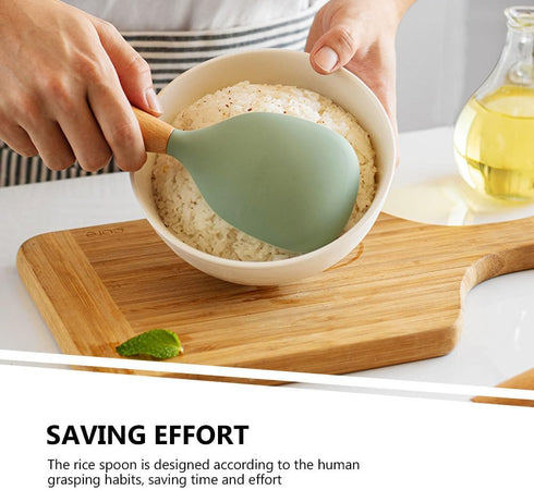 MAGICLULU Silicone Rice Spoon Kitchen Utensils Cooking Ladle Wooden Rice Paddle Rice Spatula Korean Rice Paddle Rice Serving Spoon Scoop Reusable ...