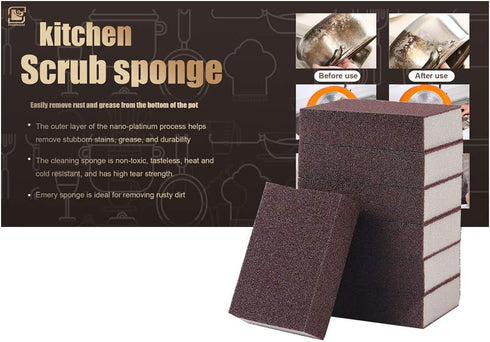 6Pcs Emery Sponge, Magic Carborundum Sponge Washing Kitchen Cleaner Tool, Just Add Water, No Odor Durable Thick Nano Sponge Descaling Rust Home Di...