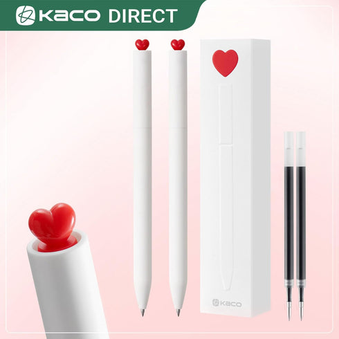 Kaco FIRST Gel Ink Pens, Pack of 2 Pieces Cute Heart Pen Set with Extra 4 Black Refills (2 White)...