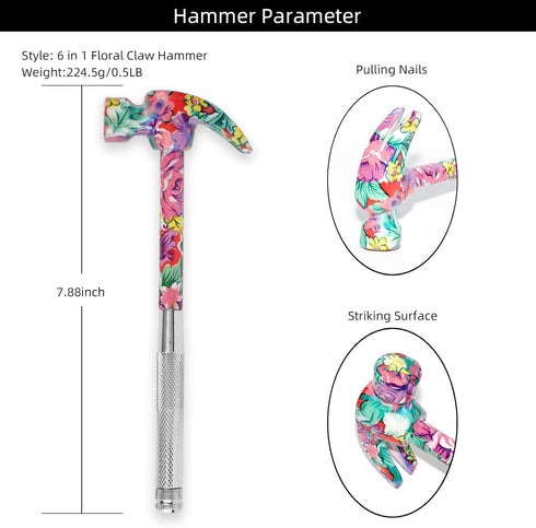 YOUMI 6 in 1 Multifunctional Floral Hammer & Screwdriver Tool Set Claw Hammer with Slotted/Flat Head Phillips Screwdriver Nail Puller Best Christm...