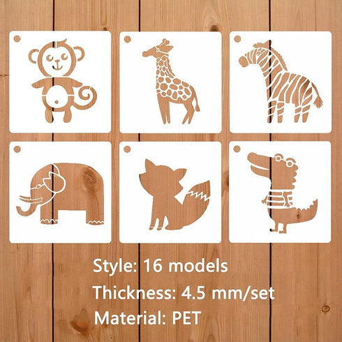 16 Pieces Animal Theme Stencils Farm Reusable Painting Stencils for Scrapbooking Drawing Tracing DIY Furniture Wall Floor Fabric Decors, 5X5 Inche...