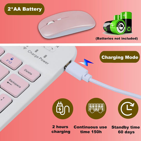 Bluetooth Keyboard and Mouse Combo,Ultra Slim Rechargeable Portable Wireless Keyboard Mouse Set Compact for Android Windows Tablet Cell Phone iPho...