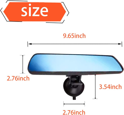 Pack-1 Car Panoramic Rearview Mirror, 8.7" x 2.6" with Adjustable Suction Cup Rearview Mirror, HD Anti-glare Car Interior Mirror, Universal for Ca...