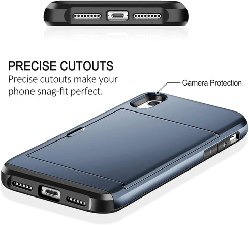 SAMONPOW for iPhone XR Case Wallet Card Holder Heavy Duty Protection XR Phone Case Wallet Card Holder Dual Layer Anti Scratch Hard PC Soft Rubber ...