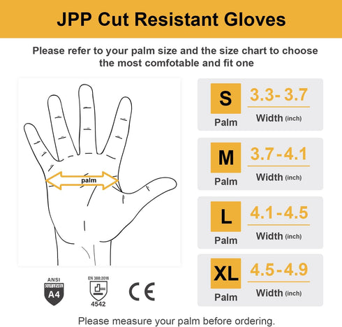 JPP Premium Cut Resistant Gloves, CE Level 5 Protection, PU Coated Cut Proof Work Gloves with Firm Grip, Breathable and Lightweight, 3D Comfort Fi...