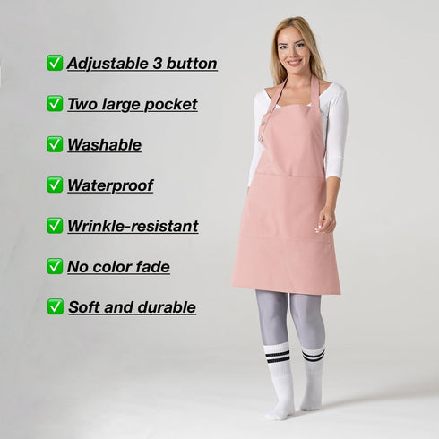 Kitchen Apron Waterdrop Resistant Cotton Apron with adjustable Aprons for Women with Pockets 10 Color option Cooking Powder Pink Apron (Powder Pin...