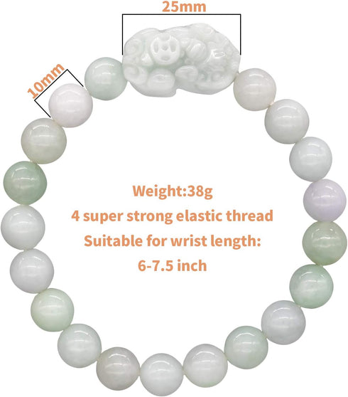 ZenBless Fengshui Wealth Prosperity White Real Jade Bracelet For Women Men 10mm Bead with Pi Xiu/Pi Yao Attract and Good Luck Light Green...