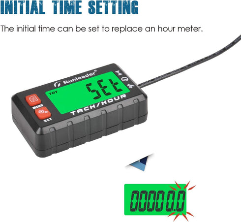 Runleader Hour Meter Tachometer, Maintenance Reminder, Alert RPM Reminder, Multi-Color Backlit Display,Initial Hours Settable, Use for Lawn Mower ...