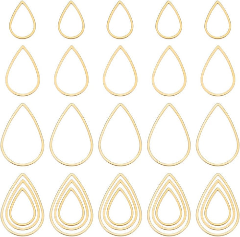 UNICRAFTALE 30 Pcs 3 Sizes Stainless Steel Linking Rings Teardrop Beading Hoop Link Earring Hoops for Jewelry Making Hollow Open Bezel Pendant Fra...