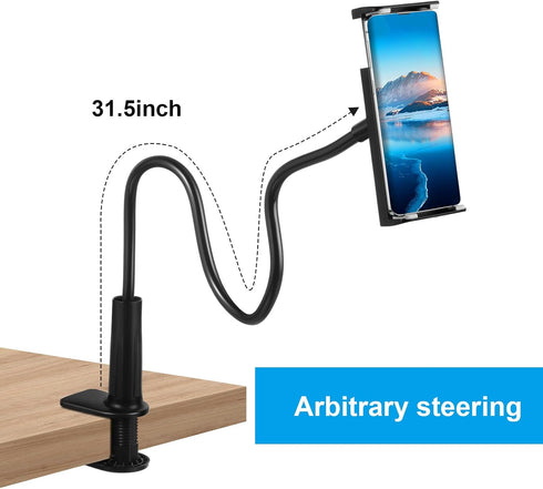 Phone Stand for Desk, Gooseneck Cell Phone Holder Flexible Lazy Long Arm Phone Mount Universal 360 Degree Adjustable Phone Clamp Clip for Table, B...