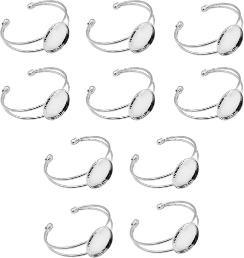 MIAO JIN 10 Pcs 25 mm Adjustable Round Cabochon Bezel Tray Blank Bangle for Crafting DIY Bracelets Making(Silver)...