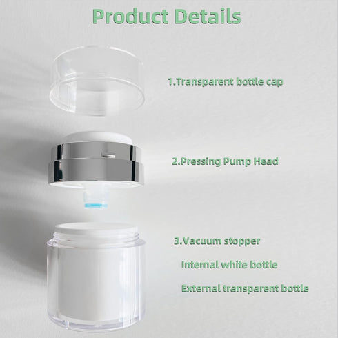 Airless Pump Jar,Cream Jar Vacuum Bottle, Empty Refillable Cosmetic Air Pump Jars Bottles, Portable Airless Lotion Sample Container Pot, Leak-Proo...
