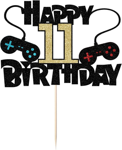 Video Game Happy 11th Birthday Cake Topper,11 Year Old Boy and Kids Video Game Themed Birthday Decoration?Game Controllers Cake Decorations?Game O...