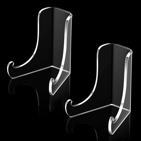 Chunful 2 Pieces Acrylic Plate Stands Clear Acrylic Easels Display Stands with Deep Support Shelves for Display Card Holder Photos Book Picture Ta...