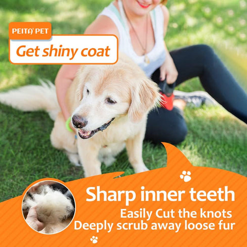 Undercoat rake for Dogs?Dog Deshedding Brush for Large Dogs?2 in 1 Dematting Comb & deShedding Tool for Long Hair Cats?Pet Hair Grooming Brush, Cl...