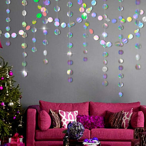 Cheerland Iridescent Party Decorations Holographic Circle Garlands Disco Theme Birthday Decoration Hanging Banner Graduation Decor Ball Streamer N...