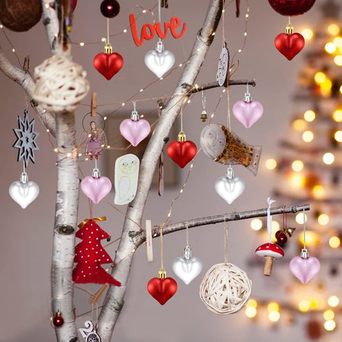 24 PCS Valentine's Heart Hanging Ornaments - Heart Shaped Tree Baubles, Plastic Decoration for Valentine's Day, Mother's Day, Wedding, Home Party ...