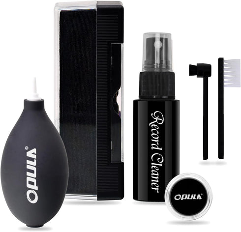 Vinyl Record Cleaning Kit - OPULA 6PCS Vinyl Records Cleaner Kit for Records Albums - Soft Velvet Record Brush, Air Blower, Stylus Gel, Cleaning L...
