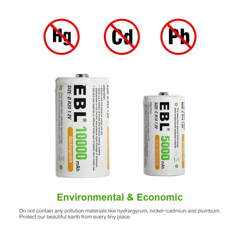 EBL Rechargeable C Batteries, 5000mAh Ni-MH High Capacity C Cell Battery New Retail Package, Pack of 4...