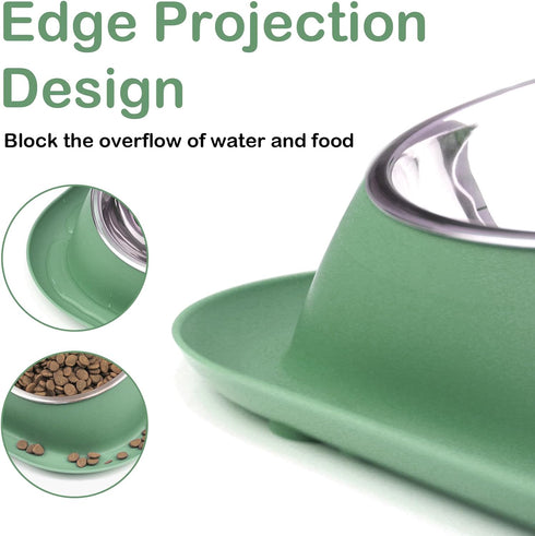 Ptlom Dog Cat Basic Food and Water Bowl Set, 2 Removable Stainless Steel Feeding Bowls with Non-Slip Leak-Proof Plastic Stand Suitable for Small a...