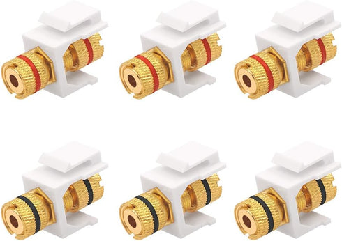VCE Banana Jack Binding Post Keystone Jack Insert with Black & Red Rings, Screw Type Audio Speaker Keystone, 3 Pairs/6 Pack...