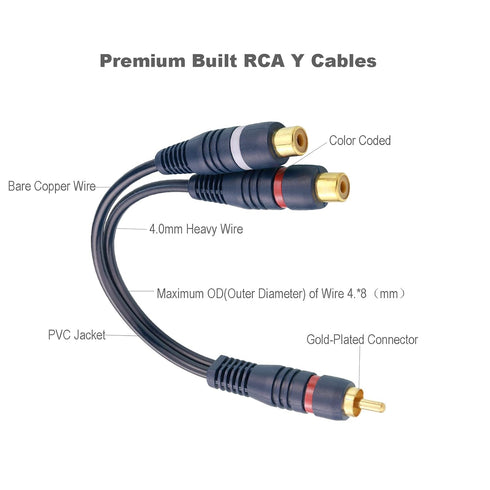 RCA Splitter, 2 Pcs RCA 1 Male to 2 Female Audio Cord Speaker Y Adapter Splitter Cable, 8.5 Inches Gold Plated Dual RCA Female Adapter for Subwoof...