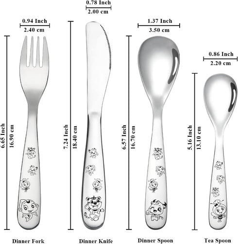 Berglander Toddler Utensils 4 Pieces Stainless Steel Kids Silverware Set, Children Safe Forks and Spoons Flatware, Mirror Polished Smooth Round Ed...