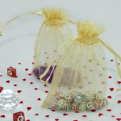 4x6 Inch Organza Gift Bags with Drawstring for Jewelry,Candy,Set of 100 Gold Sachet,Sheer Fabric Mesh Tie Sack for Baby Shower,Birthday,Party Favo...