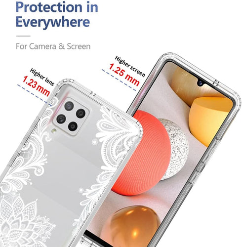 Phone Case for Galaxy A42 5G, Galaxy M42 5G SM-A426 Case with Tempered-Glass Screen Protector, Cute Clear Mandala Pattern Full Body Protective Cov...