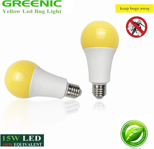 GREENIC LED Outdoor Yellow Led Light Bulb 15W A21 1500LM(100 watt Equivalent) E26 Medium Base Garden Patio Porch Light, 2 Pack...