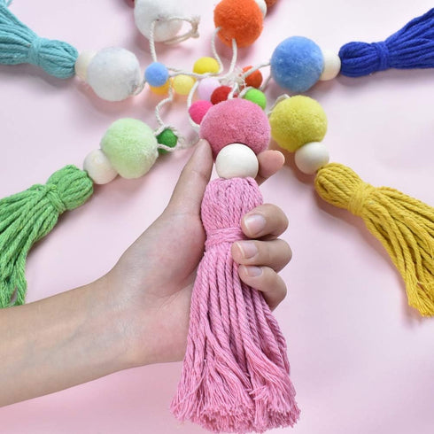 DrCor Llama Boho Pom Pom Garland - Precut Rainbow Macrame Banner Kit for Christmas Party, Nursery, Classroom, Playroom & Kids to Teens Room - Fade...