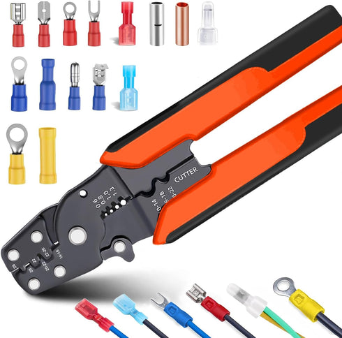 smseace Wire Connectors Crimping tool 22-10AWG Multifunctional stripping crimping pliers for Butt/Spade/Fork/Bullet/Ring/Bare terminals Wire crimp...