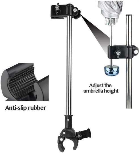 Adjustable Umbrella Mount Holder No Need Any Tooling to Attach Umbrella Clamp, Umbrella Connector Holder to Wheelchairs, Walker, Rollator, Bike, P...