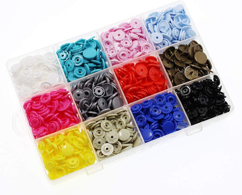 288 Sets KAM T8 Snaps, BetterJonny Size 24 Plastic Snaps Starter Fasteners Kit No-Sew Buttons for Crafts Clothing Diaper Sewing 12 Colors...