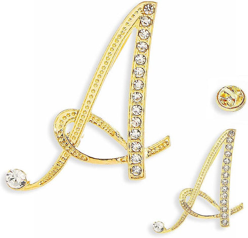 SINNKYA-Z Woman’s 26 Letter Initial Brooch Pins, Gold Clear Crystal Rhinestone Breastpins Letter Stocking Pins for gifts 2size/package...