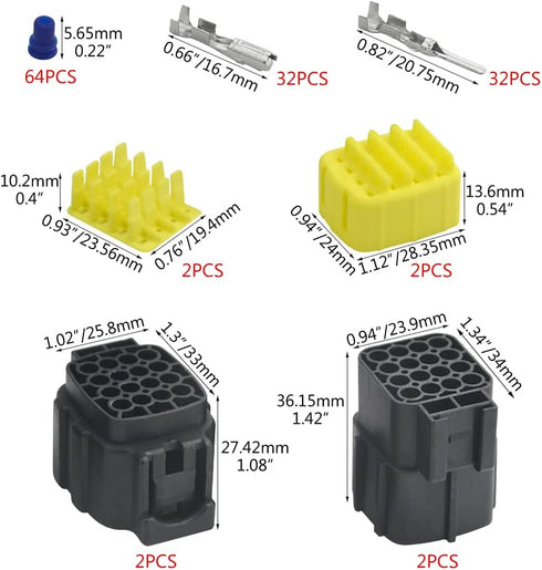 WMYCONGCONG 2 Kits 16 Pin Way Waterproof Electrical Connector Plug for Car Automotive (16 Pin)...