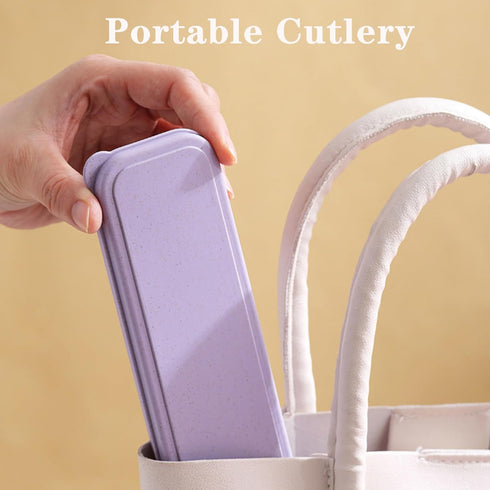 Reusable Travel Utensils Set with Case, 2 Sets Wheat Straw Portable Plastic Fork Spoons Knife Camping Cutlery, Eco-Friendly BPA Free Lunch Tablewa...