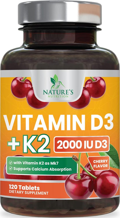 Vitamin D3 K2 as MK-7 with 2000iu of D3 & 75mcg K2, Vitamin K2 D3 Bone Strength Supplements Support Calcium Absorbtion for Teeth & Bone Health + M...
