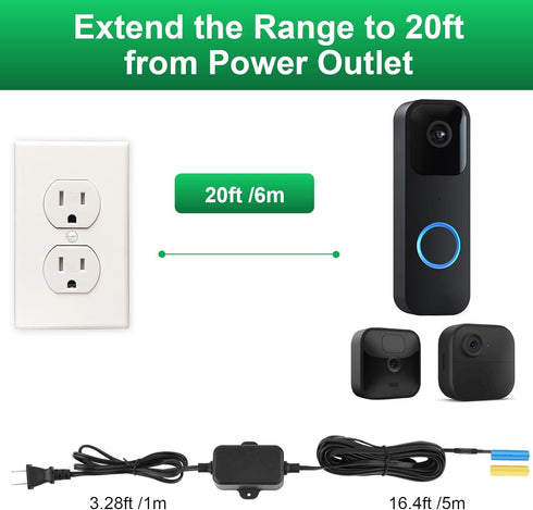 20Ft/6m Charging Cable Power Adapter Designed for Blink Video Doorbell (Replace Battery), Blink Outdoor 4 (4th Gen) & XT3, Doorbell Transformer wi...