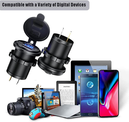 GemCoo 63W USB C Car Charger Socket, 45W PD Outlet 18W QC3.0 Charger 12V USB Cigarette Lighter Socket with LED Voltmeter for Car RV Boat Marine Tr...