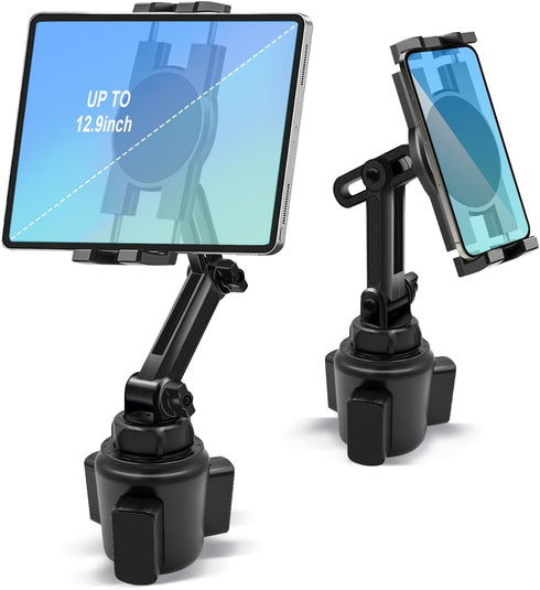 Cup Holder Car Tablet Mount, 360° Adjustable 2-Arm Stand Holder for iPad Pro 12.9/11/10.5/9.7/Air/Mini 6/5/4, Samsung Galaxy Tab/Z Fold 4/3, Amazo...