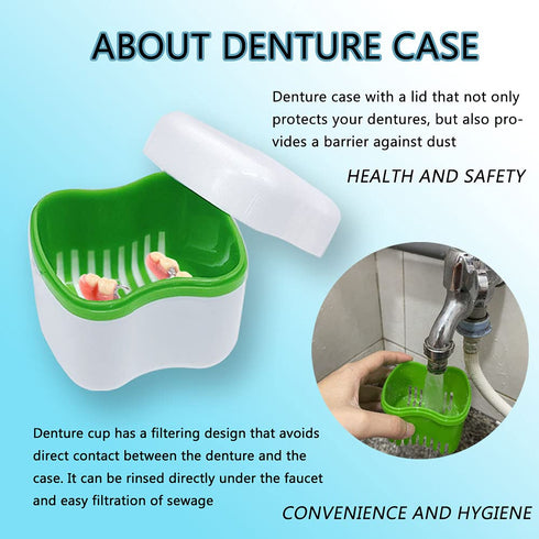 Denture Cup Kit, 2 Denture Case with 2 Denture Toothbrush & 2 Portable Toothbrush Box, Denture Cups for Soaking Dentures, Denture Cleaning Kit for...