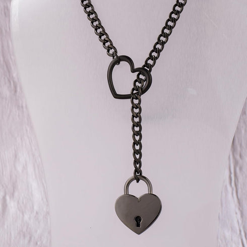Heart O ring Slip Chain Necklace for Women Stainless Steel Cuban Chain Heart Necklace Punk Rock Collar Necklace Handmade Adjustable Lariat Y Neckl...