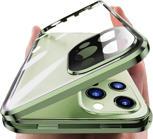 HENGHUI Lockable iPhone 13 Pro Max Magnetic Glass Case with Camera Lens Protector Screen Protector Safety Lock 360 Full Body Double Sided Bumper C...