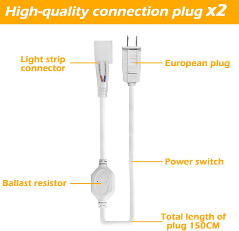LED Strip Light Accessories Set for Extension Installion, Backup Accessories, Power Cable LED Strips (Including 2 US. Power Cord, 4 Pins, 4 End Ca...