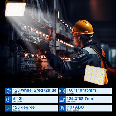 Rechargeable LED Work Light, Portable Solar Flood Light,3 Colors 3 Dimming Levels, SOS Power Bank Function, for Camping Emergency Job Site Lightin...