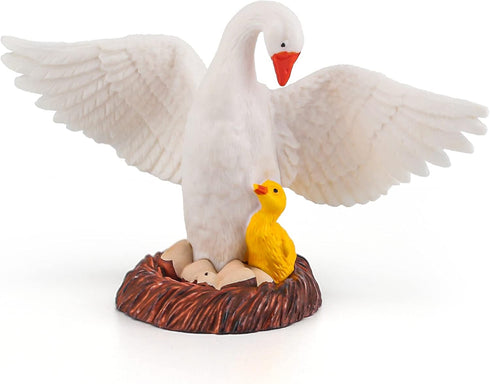 4.5 Inch Mother Swan Figurine with Baby Goose Toy White Swan Toy Animal Figure for Toddlers Preschool Animals Figures Eduactional Project Diorama ...