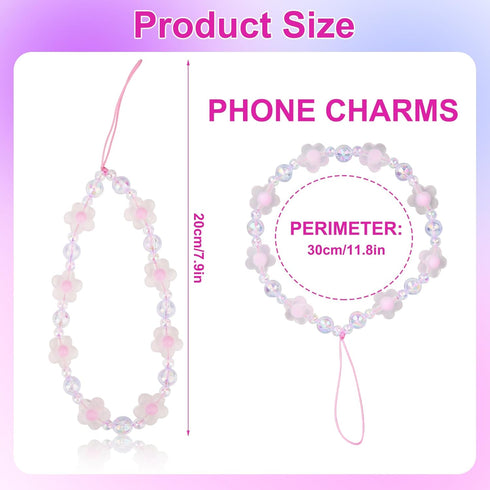 2pcs Beaded Phone Bracelet Strap, Crystal Butterfly Flower Pearl Phone Beaded Wrist Strap Phone Bracelet Lanyard for Women Phone Keychain Charm (W...